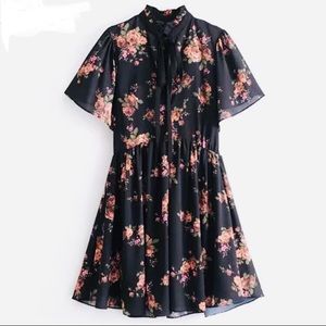 Zara Floral Black Dress (Size M)